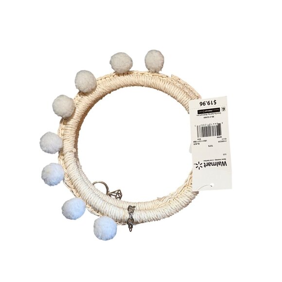 NWT Womens Team Bride Black & White Tote Bag Detachable Woven Ring Handles Pom - Picture 5 of 7